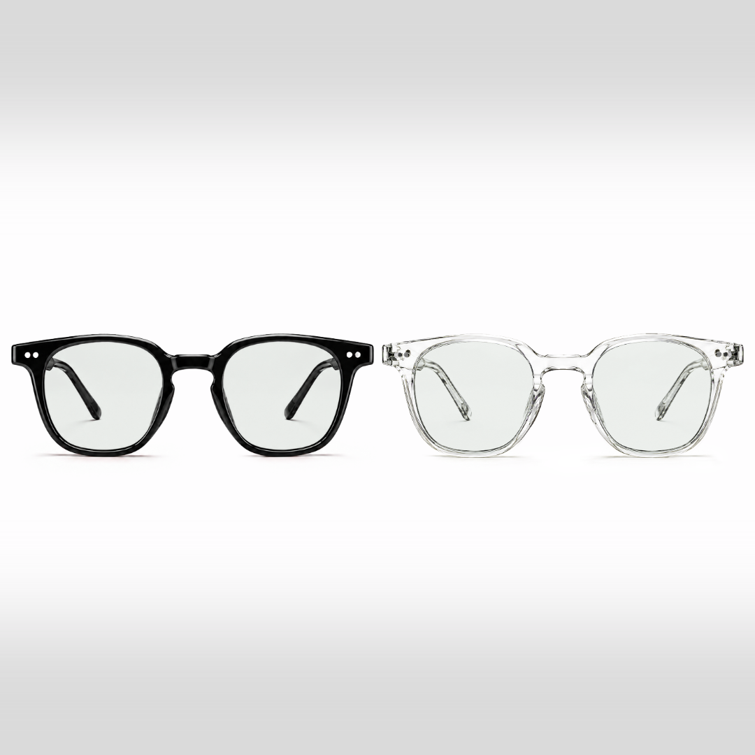 Edison Duo – okulary z filtrem światła niebieskiego z bezbarwnymi szkłami w czarnej i przezroczystej oprawie Crystal